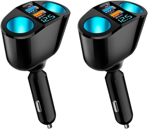 5 Port Cigarette Lighter Splitter, QC3.0 & PD 20W Super Fast Car Charger, Dual Plug with LED Voltmeter for iPhone 15 Pro