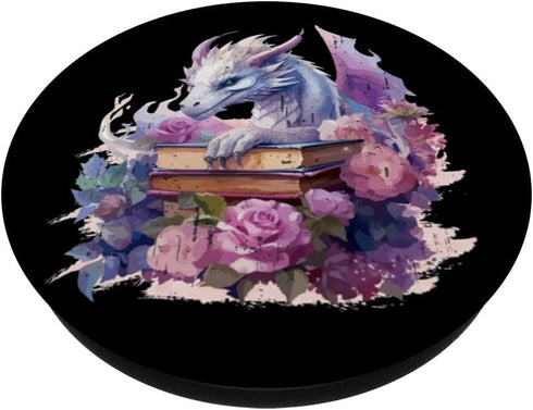 Dragons Books Fantasy PopSockets Standard PopGrip - Cute Watercolor Flowers Theme