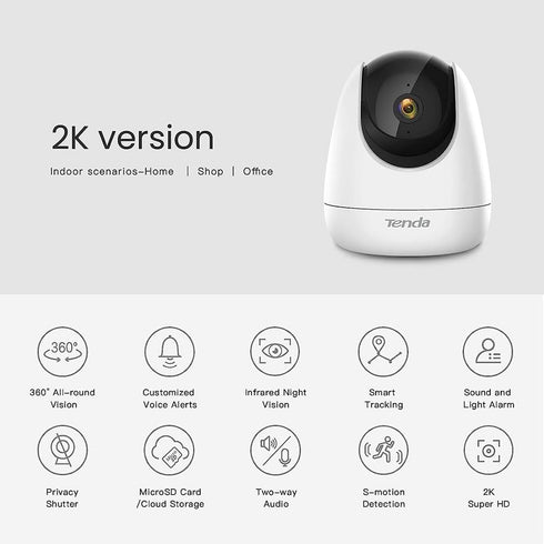 Tenda CP6 2K Indoor Wireless Pan Tilt Cameras for Home Security, Baby Monitor, Pet Camera with 2-Way Audio