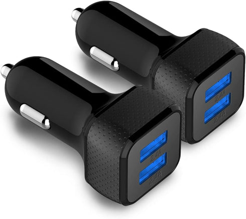 Car Charger 2 Pack, 24W Dual USB Adapter - Black, SmartUSB Port Compatible with iPhone 13/12/11/XR/Xs, iPad Pro