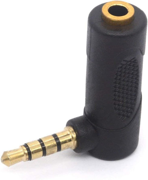 Gold Plated 3.5mm Headphone Adapters, Right Angle TRRS Male to Female AUX Connector, 90 Degree (2 Pack)