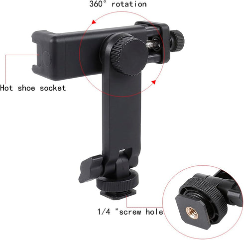 Multifunctional Universal Cell Phone Tripod Mount Adapter 360 Rotation Camera Hot Shoe Phone Holder Compatible with Canon Nikon Sony DSLR
