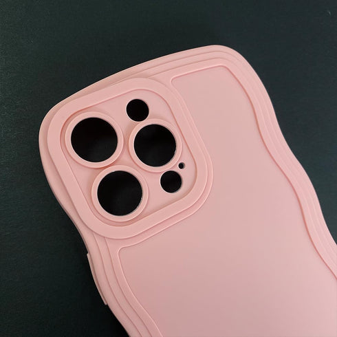 Cute Curly Wave Edge Phone Case for iPhone 13 Pro Max - Soft Liquid Silicone with Camera Protection, Pink.