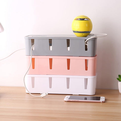 HOMSFOU Power Strip for Desk Organizer with Lid, Wire Organizer Power Strip Cover for Cable Management, White Box