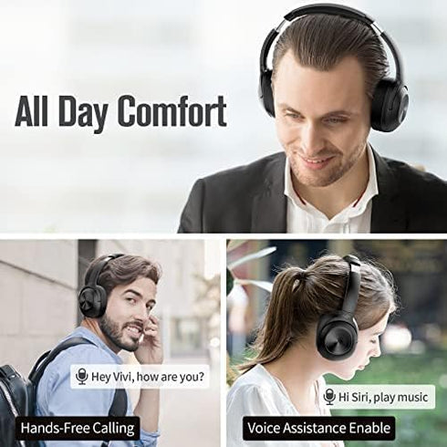 FM Radio Over Ear Headphones: Micro SD Card Wireless and Wired Headset with 30 Hrs Playtime, Lightweight