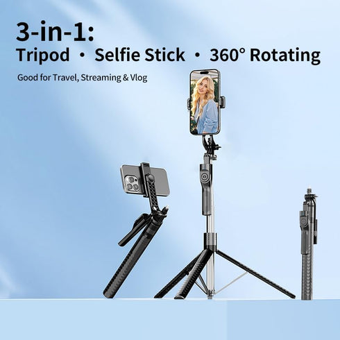 irianu 360 Phone Tripod and Selfie Stick, Extendable Cell Phone Tripod with Wireless Remote, Tripods Stand for iPhone