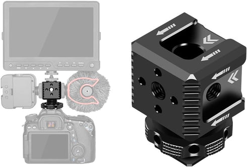 Triple Cold Shoe Mount Bracket, Camera Hot Shoe Mount Adapter with 1/4" Screw Holes for Flash Light Monitor