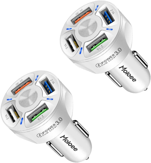 2Pack Car Charger Adapter, 4-Port USB QC 3.0 Fast Phone Charger Adapter for iPhone 13 Pro Max/12 Pro/11 Pro