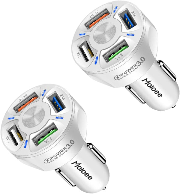 2Pack Car Charger Adapter, 4-Port USB QC 3.0 Fast Phone Charger Adapter for iPhone 13 Pro Max/12 Pro/11 Pro