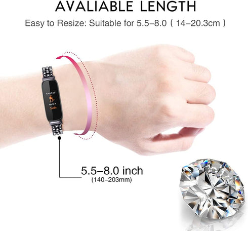 Slim Bling Bands for Fitbit Inspire 3 Smartwatch, Rhinestone Dressy Bracelet Replacement for Women Girl