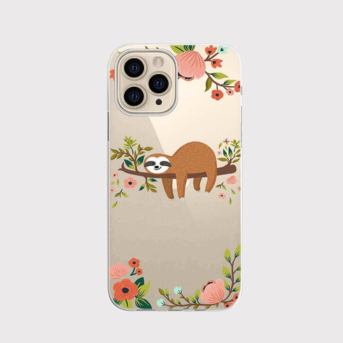 Blingy's Cute Sloth Pattern Phone Case for iPhone 13 Pro, Transparent Soft TPU Protective Clear Case
