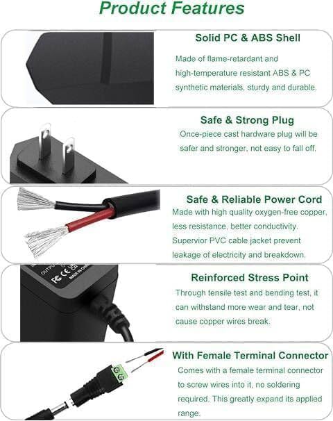6V 1A Power Supply - 100-240V Adapter for Monitor, LED Light Strings, Wireless Router, Speaker