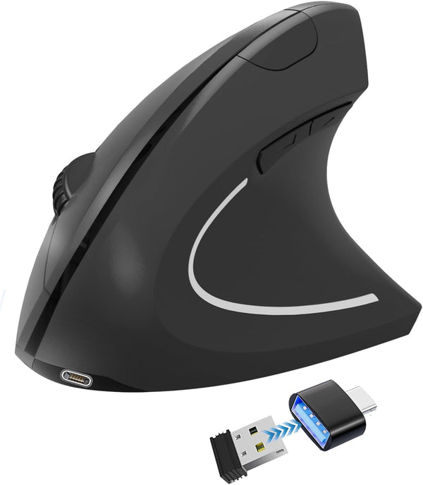 Vassink Ergonomic WirelessMouse, USB A+Type C(2 in 1) Connection, 800/1200/1600 DPI, 6 Silent
