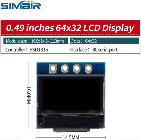 Generic 0.49 Inch 64 32 OLED LCD Module x Point Matrix Monochrome Display Solder Pin IIC Cable