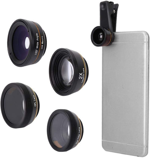 Phone Camera Lens, 6 in 1 Clip on Lens Kit with Fisheye, Macro, Wide Angle, Zoom, Polarization, and Starlight Lenses