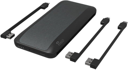 HALO 10000 AC, 10,000mAh Internal Battery with Built-in AC Wall Plug & Charging Cables, Black