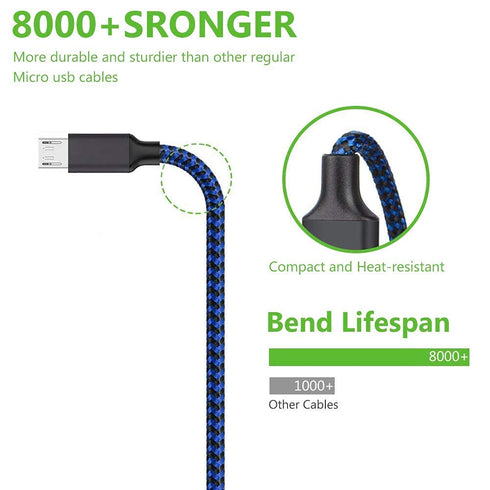 Micro USB Cable, 3Pack 10FT Android Charger Cable Long Nylon Braided for Samsung Galaxy S7 S6 Edge, Tablets and More