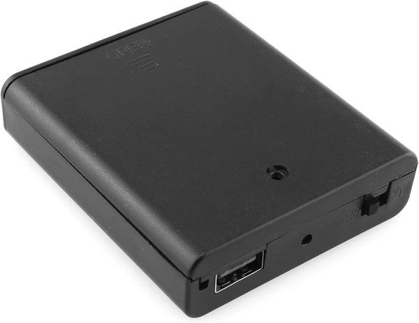 DGZZI 4xAA Battery Box, 4 Slots Black Storage Cases with Cover ON/Off Switch and USB Socket