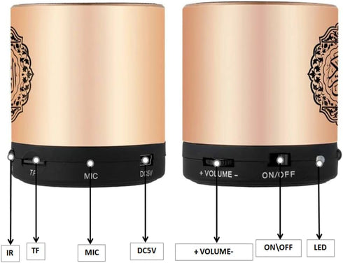 Quran Speaker Digital Player with Remote Control, USB Rechargeable, 8GB TF FM Translator, 15 Translations, Gold