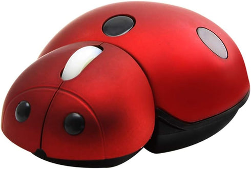 elec Space Mini Wireless Mouse for Kids, Cute Ladybug Shape, 3000DPI Portable Optical Mouse (Red)
