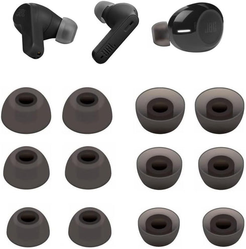 JBL Vibe 200TWS Replacement Ear Tips - Silicone Ear Buds, 6 Pairs (S/M/L) in Black, Compatible with JBL Earbuds.