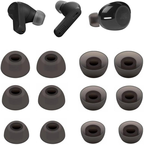 JBL Vibe 200TWS Replacement Ear Tips - Silicone Ear Buds, 6 Pairs (S/M/L) in Black, Compatible with JBL Earbuds.