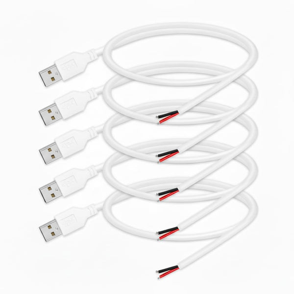 WMSDGZAI 24AWG USB 2.0 Male 2 Pin Bare Wire Pigtail Cable, 5V 2A