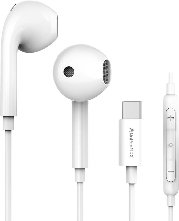 USB C Headphones for iPhone 15 Pro, Wired Earbuds with Mic & Remote Control, HiFi Stereo for Galaxy S23/S22/S21