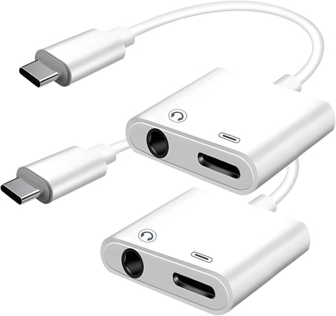 USB C to 3.5mm Headphone and Charger Adapter 2-Pack, 2-in-1 Dongle Cable with PD Fast Charging for iPhone 15 Pro Max