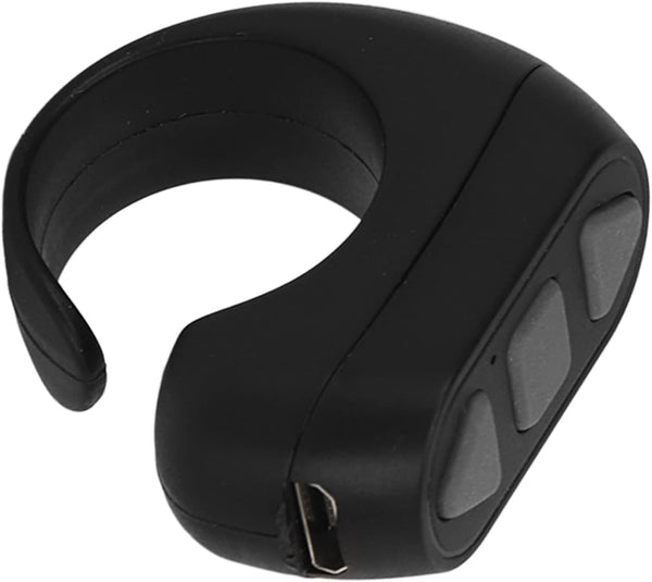 Bluetooth Remote Control Page Turner, Phone Remote Control Ring for iOS, Android, Click Like Selfie Device (Black)
