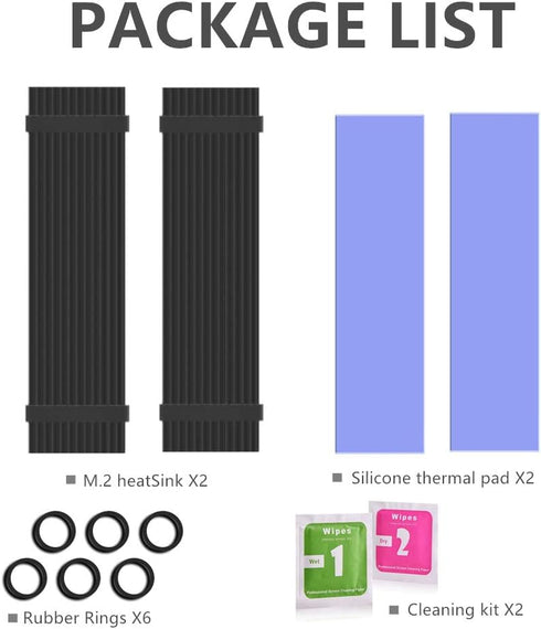 2 Pack M.2 NVMe Aluminum Heatsinks Cooler with Nano Silicone Thermal Pad