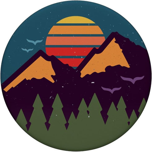 Retro Sunset Pine Trees & Mountain Scene PopSockets Adhesive PopGrip for Phone
