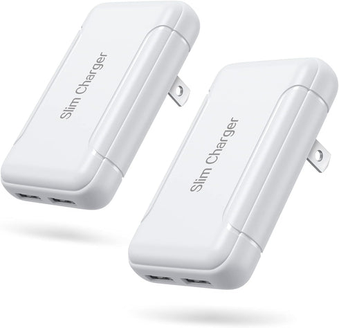 Pofesun Slim USB Wall Charger 2-Pack 3A/5V Dual Port Adapter with Foldable Plug, Flat Charging Box for iPhone 15 14 13
