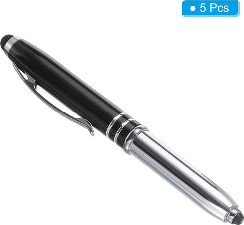 PATIKIL 5 Pack Ballpoint Pen with Stylus Tip and LED Flashlight, 3 in 1 Metal Pen Black Ink