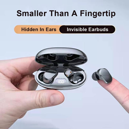 True Wireless Invisible Earbuds, Sleep Headphones with Microphone for iOS Android Phone, USB-C Charge, IPX5 Waterproof, Touch Control, Small Bluetooth Ear Buds for Commute Sports (Black)