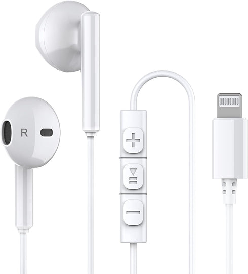 MFi Certified iPhone Wired Lightning Headphones for 11, 12 Pro Max, 13, 14, XR, SE - Earbuds with Microphone & Volume