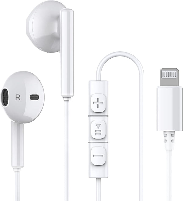 MFi Certified iPhone Wired Lightning Headphones for 11, 12 Pro Max, 13, 14, XR, SE - Earbuds with Microphone & Volume