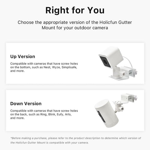 Holicfun Outdoor Security Camera Gutter Mount, Universally Compatible with Ring, Blink, Eufy, Wyze, Google Nest, Arlo