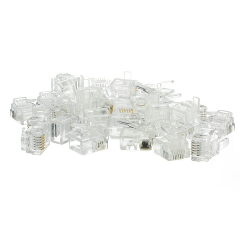 QualConnect Phone/Data RJ12 Crimp Connectors for Flat Cable, 6P6C, 50 Pieces