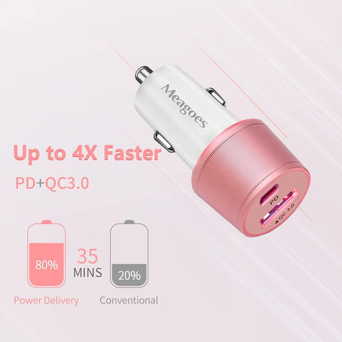 USB C Car Charger, 48W 2-Port Fast Charging Adapter with PD&QC3.0 Compatible for iPhone 15 Pro Max/Samsung Galaxy S24/S23/S22/S21/S20 Plus/Ultra/S10/Note 20/10, iPad Pro-3.3ft Type C Cord