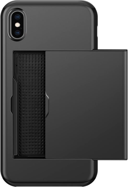 SAMONPOW iPhone X/XS Case Wallet Card Holder for iPhone 10, Heavy Duty Protection, Shockproof, Anti Scratch, Black