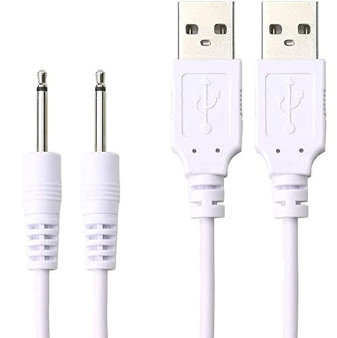 2 Pack Replacement USB Charging Cable for Rechargeable Massagers - 3.3ft, 2.5mm DC Cord