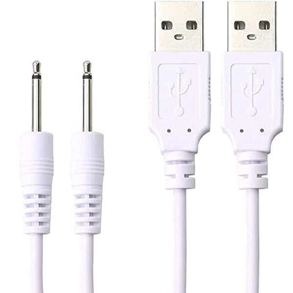 2 Pack Replacement USB Charging Cable for Rechargeable Massagers - 3.3ft, 2.5mm DC Cord