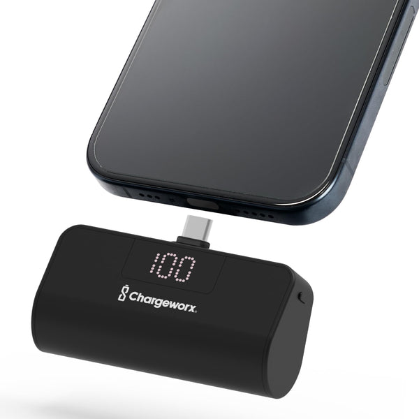 CHARGEWORX Portable Power Bank, 5,000 mAh Battery Capacity, Fast Charging, Small Compact Design, Black