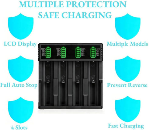 Generic 18650 4 3.7V 10440 14500 16340 18350 18500 18700 20700 21700 26650 Battery Charger, Bay LCD Display Smart Fast