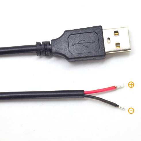 20AWG USB Pigtail Cable 2M/6.5FT, 2PCS USB 2.0 Male Plug, 5V 5A Black Wire with 2-Position Spring Connector.