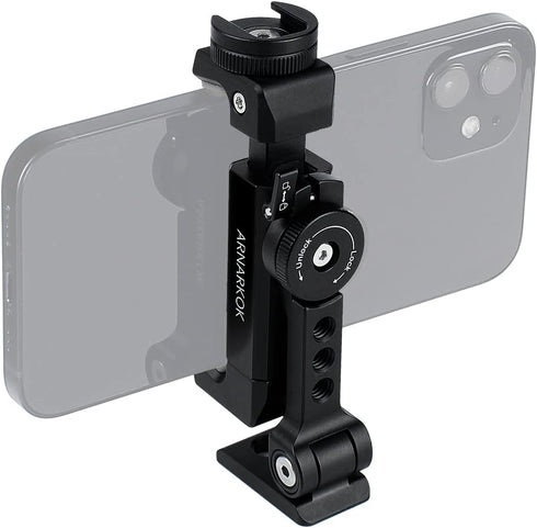 Metal Phone Tripod Mount with Rotatable Cold Shoe for Microphone, Compatible with iPhone Tripod Adapter