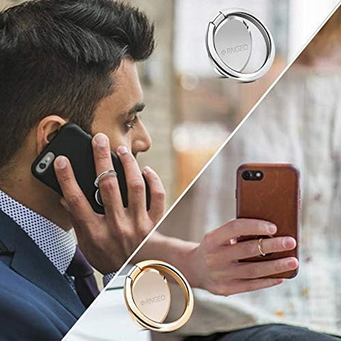 Finger Ring Stands Set, Pack of 4 Universal Thin 360 Degree Rotation Rings, Compatible with iPhone & Android (Rose