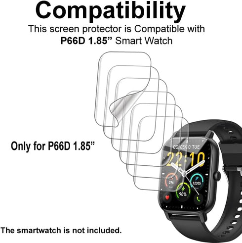 Screen Protector Compatible with Nerunsa P66D 1.85” Smart Watch, Soft TPU, 6-pack, Full Coverage, Bubble Self-healing