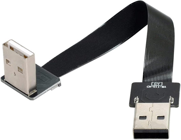 cablecc USB 2.0 Type-A Male to Male Data Flat Slim FPC Cable Down Angled 90 Degree for FPV, Disk, Scanner & Printer 20CM